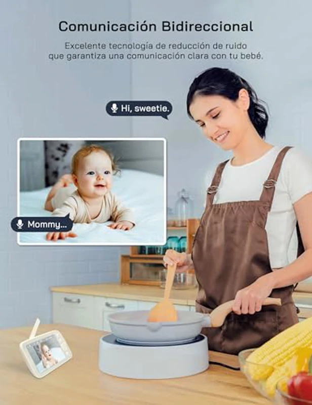 WOLFANG 1080P Camara Vigilancia Bebe con 5" 720P Pantalla, Vigilabebes con Camara con Rotación de 360° y Zoom, Sin WiFi, Visión Nocturna, Comunicación Bidirecciona, Temperatura, Detección de Llanto - Imagen 3