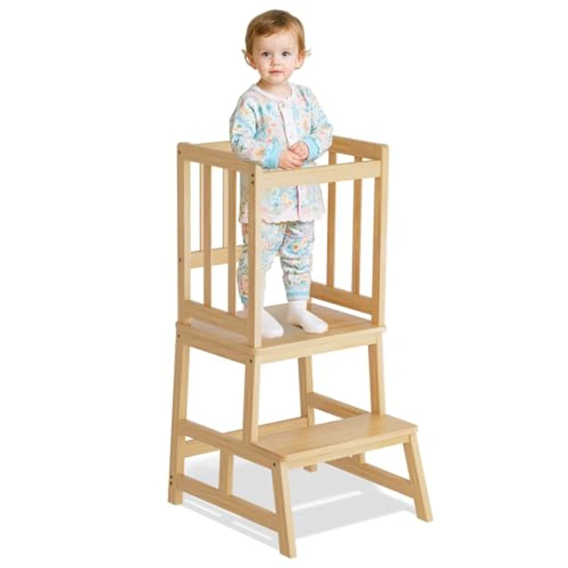 COSYLAND Torre de Aprendizaje Montessori para Bebés y Niños, Torre de Aprendizaje Infantil Certificada por CPC, Estructura Antivuelco Más Estable (Bambú Claro) - Imagen 1