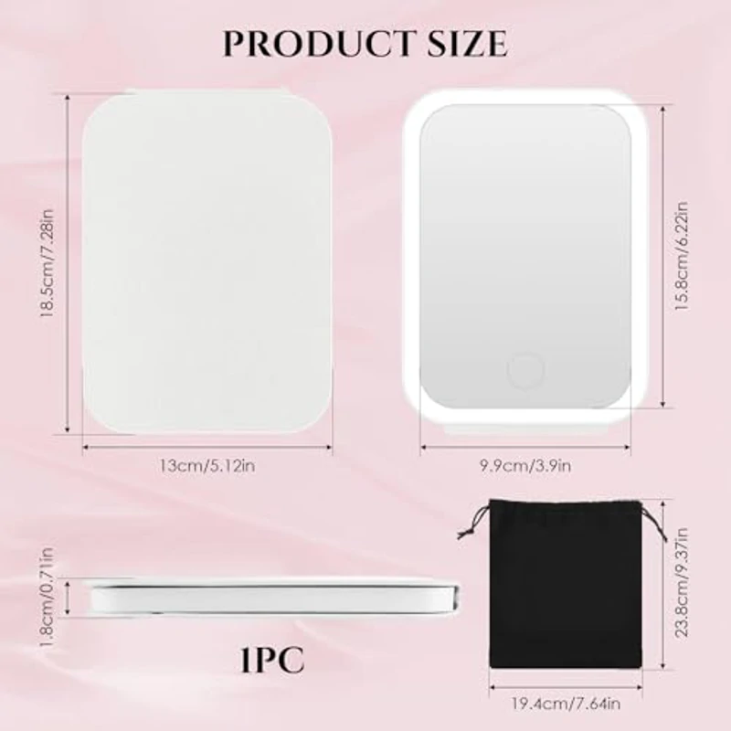 GlasFlength Espejo Maquillaje con Luz, Espejo Tocador Plegable Espelho Maquilhagem con Control Táctil 3 Colores de Luz Brillo Ajustable Mirror Portátil para Viajes Tocador Oficina (Blanco) - Imagen 2