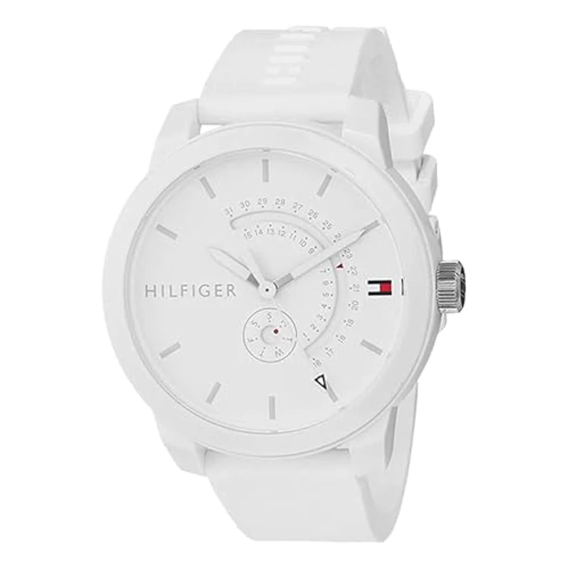 Tommy Hilfiger Reloj Analógico de Cuarzo para Hombre - Esfera Blanca, Correa de Silicona Blanca, Funciones de Día & Fecha, Caja de 44 mm, Resistente al Agua 3ATM - 1791481 - Imagen 1