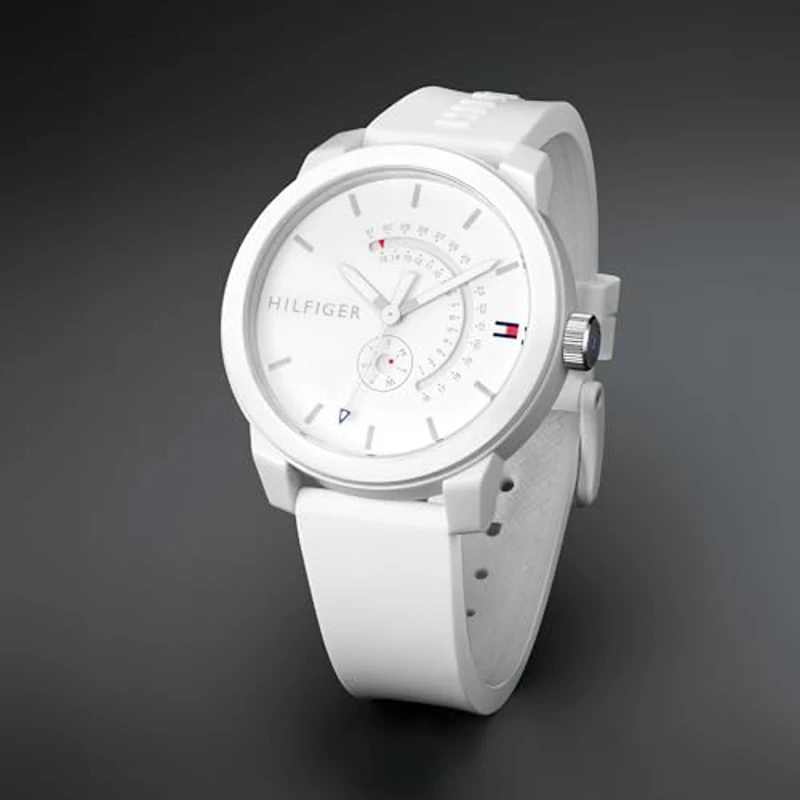 Tommy Hilfiger Reloj Analógico de Cuarzo para Hombre - Esfera Blanca, Correa de Silicona Blanca, Funciones de Día & Fecha, Caja de 44 mm, Resistente al Agua 3ATM - 1791481 - Imagen 2