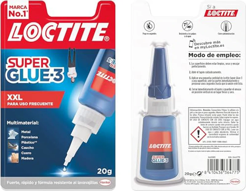 Loctite Super Glue-3 XXL, pegamento universal triple resistencia, adhesivo para uso intensivo, pegamento instantáneo, transparente y extrafuerte, 1x20 g - Imagen 2