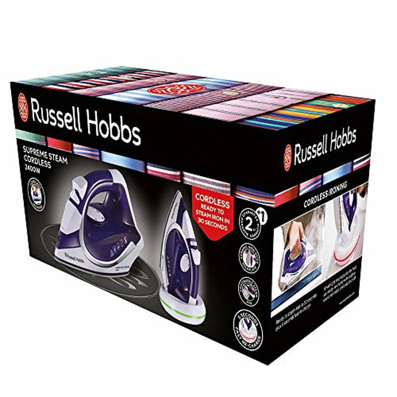 Russell Hobbs Plancha de Ropa Sin Cable Supreme Steam Cordless - 2400 W, Suela de Cerámica, Plancha Inalámbrica, Golpe Vapor 135g, Antical, Antigoteo, Apagado Automático, Morado y Blanco - 23300-56 - Imagen 2