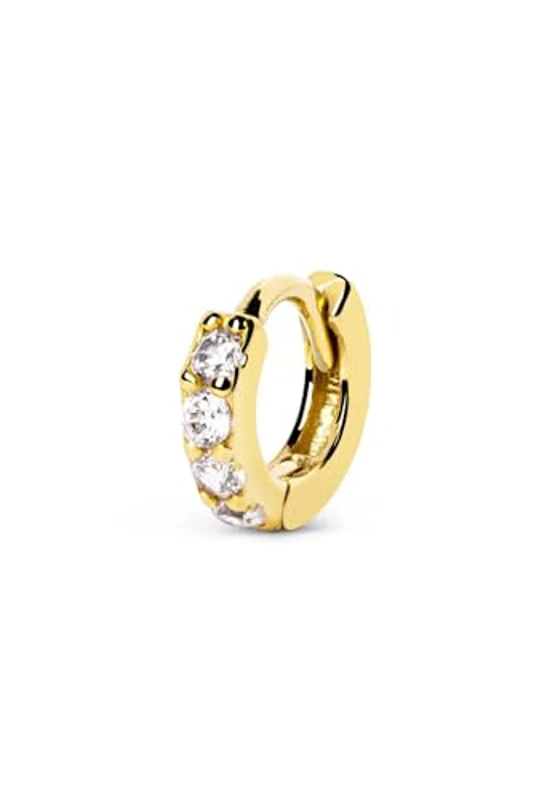 SINGULARU - Pendiente Suelto Aro Cleo S. Plata de Ley 925 con Acabado Baño de Oro de 18 Kt. Cierre Congo. Joyas para Mujer - Imagen 1