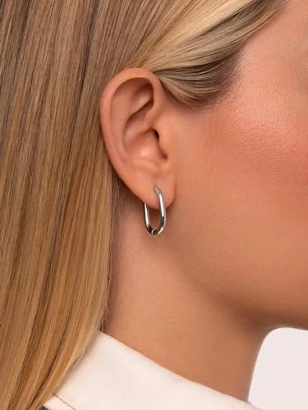 SINGULARU - Pendientes Aro Bossa. Acero y con Forma Ovalada. Pendientes Minimalistas con Cierre Congo/Click. Joyas para Mujer - Imagen 2