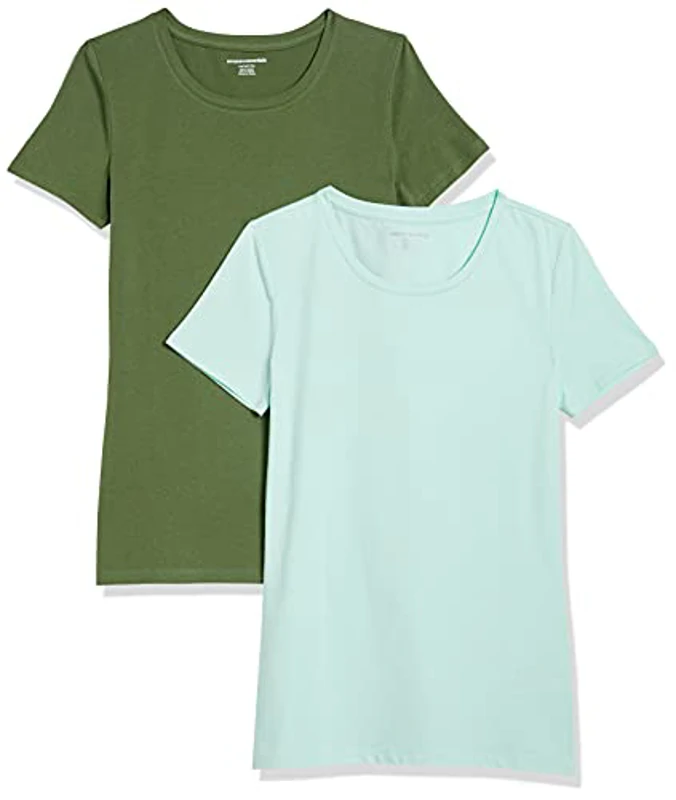 Amazon Essentials Camiseta de Manga Corta con Cuello Redondo y Corte Recto Mujer, Pack de 2, Verde Menta/Verde Militar, XXL - Imagen 1