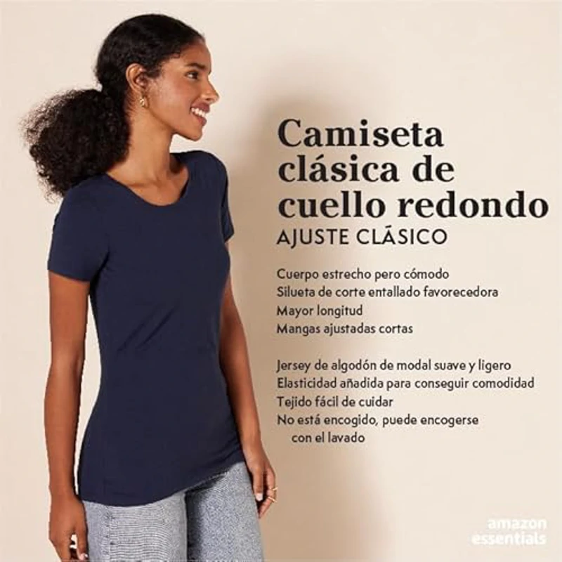Amazon Essentials Camiseta de Manga Corta con Cuello Redondo y Corte Recto Mujer, Pack de 2, Verde Menta/Verde Militar, XXL - Imagen 2