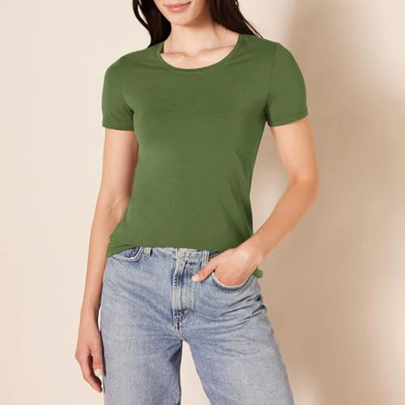 Amazon Essentials Camiseta de Manga Corta con Cuello Redondo y Corte Recto Mujer, Pack de 2, Verde Menta/Verde Militar, XXL - Imagen 3