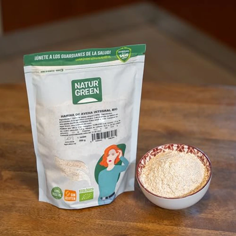 NaturGreen - Harina de Avena Integral, Granos de Avena Molidos, Ecológico, Condimento Bio, 100% Vegano - 500 g - Imagen 3