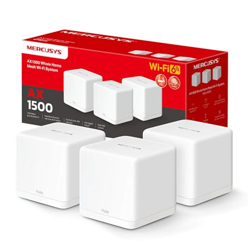 [2024 Nuevo] MERCUSYS Halo H1500X(3-Pack)-AX1500 Sistema WiFi 6 Mesh, 3X Puerto Gigabit Ethernet, Conecta hasta 150 Dispositivos, Control Parental, Cobertura de hasta 550 m², Fácil Configuración - Imagen 1