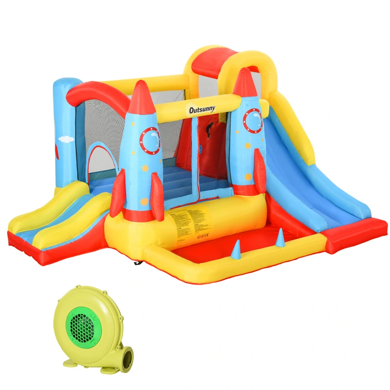 Outsunny Castillo Hinchable con 2 Toboganes Cama de Salto Piscina 330x265x185 cm - Imagen 1