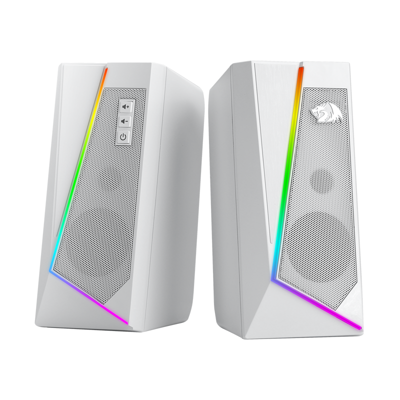 Altavoces de escritorio Redragon GS520 RGB, altavoz estéreo para PC de 2,0 canales con 6 modos LED coloridos, sonido mejorado, blanco/rosa - Imagen 1