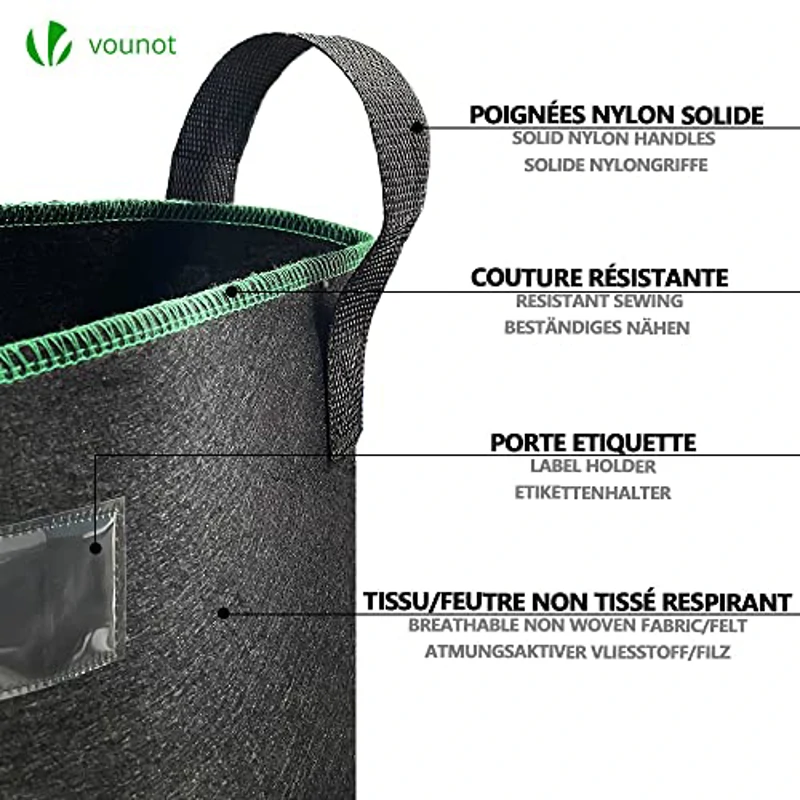 VOUNOT® 5 Piezas Bolsas de Cultivo Plantas 20L, Maceta de Tela Cultivo de Patatas con Asas y Etiquetas de Plantas, Bolsa de Siembra no Tejida para Papas Tomates Fresas - Imagen 3