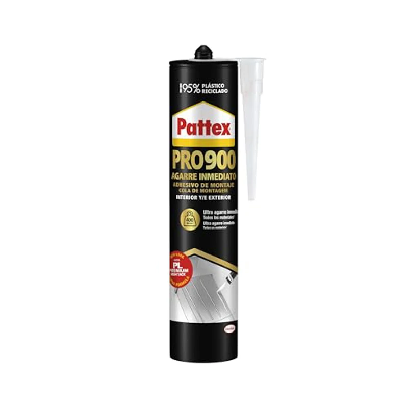Pattex PRO900 Adhesivo de montaje para interiores y exteriores, pegamento fuerte de agarre inmediato, pegamento extrafuerte resistente al agua con gran poder de relleno, 1 cartucho x 460 g - Imagen 1