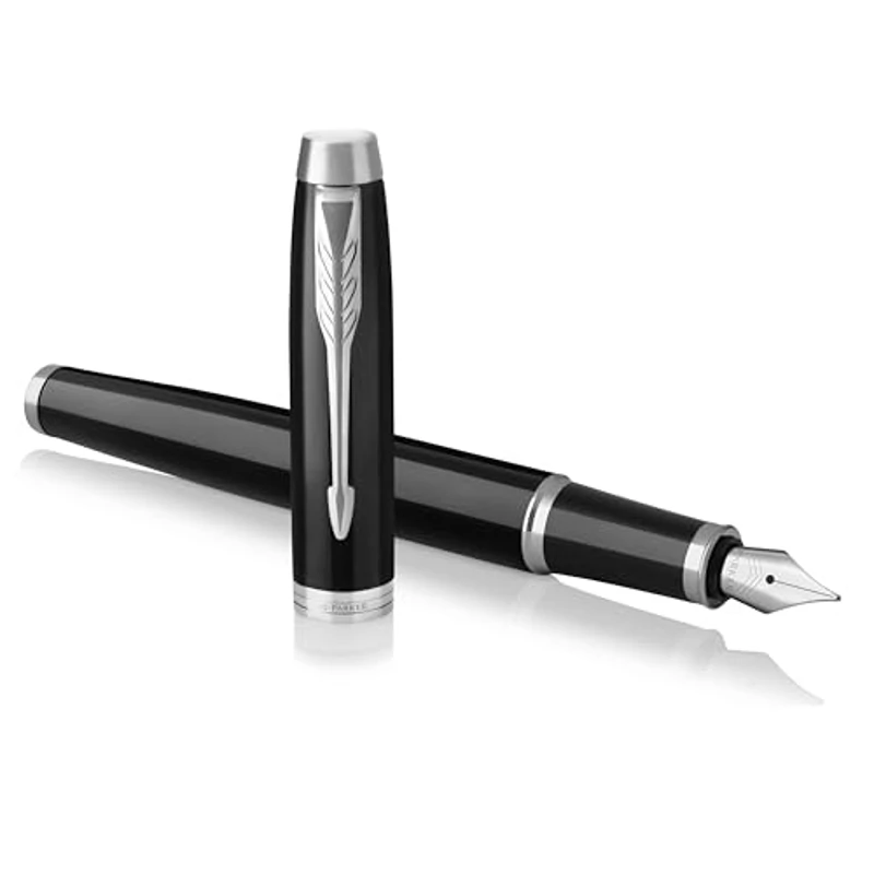 Parker IM pluma estilográfica | lacada en negro con adorno cromado | plumín mediano y recambio de tinta azul - Imagen 1