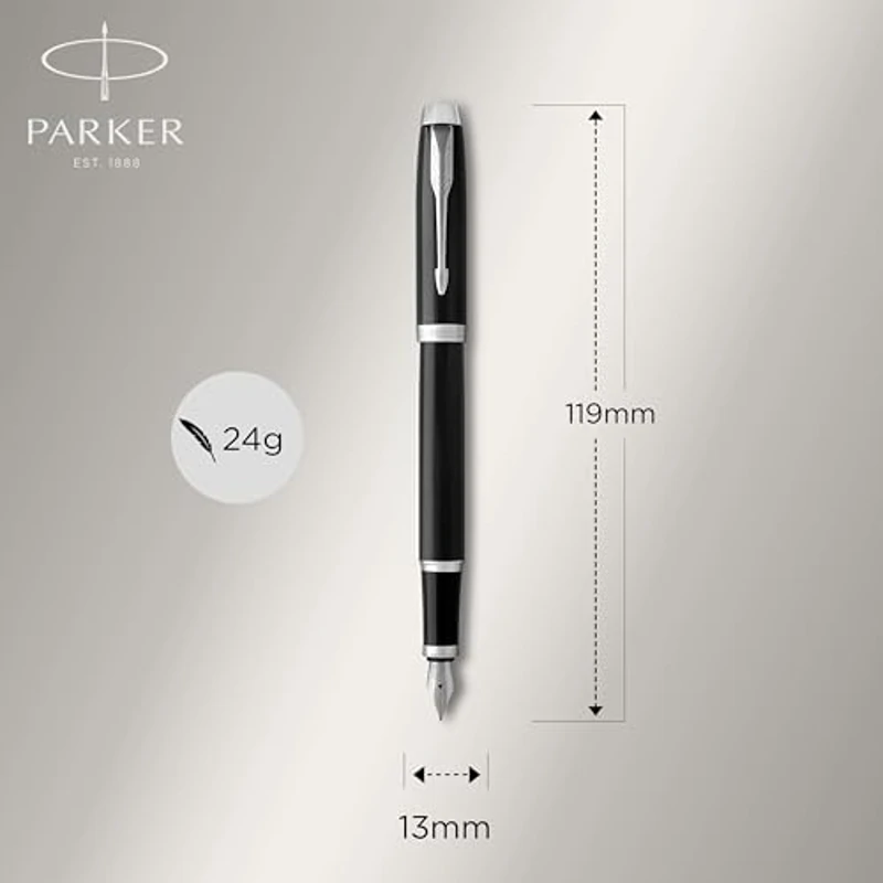 Parker IM pluma estilográfica | lacada en negro con adorno cromado | plumín mediano y recambio de tinta azul - Imagen 3