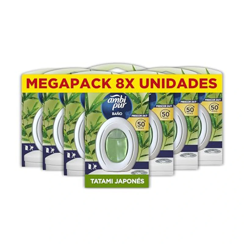 Ambipur Ambientador Casa para Baño (8 x 45 días), Elimina y Previene los Malos Olores, Fragancia Tatami Japones, Mega Pack - Imagen 1