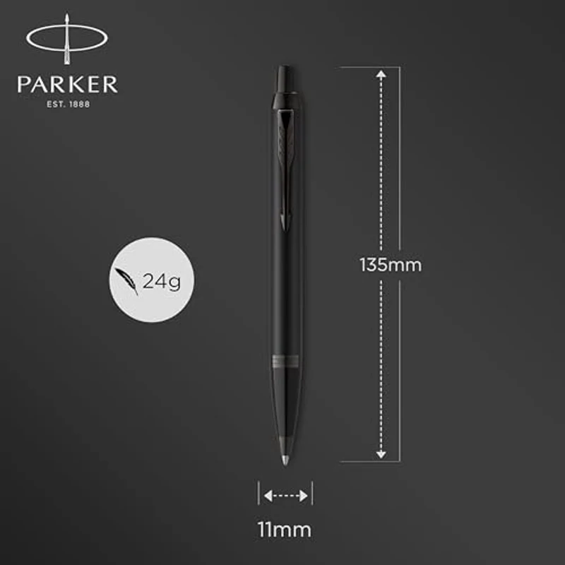 PARKER IM bolígrafo | Negro mate con adornos negros | Punta mediana con recambio de tinta azul | Estuche de regalo - Imagen 3