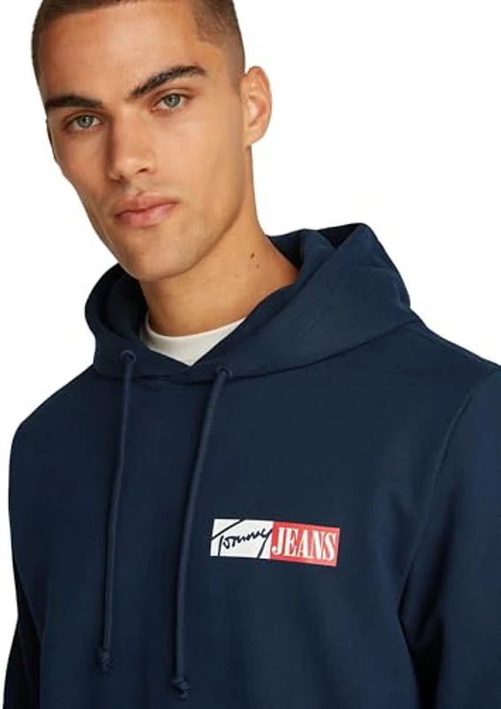 Tommy Jeans Sudadera Hombre Entry Graphic con Capucha, Azul (Dark Night Navy), XS - Imagen 3