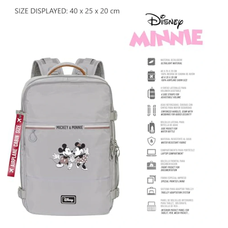 Disney Minnie Mouse Face-Mochila Mercury Viaje Cabina Avión 40x20x25cm, Multicolor, Capacidad 20 L - Imagen 2