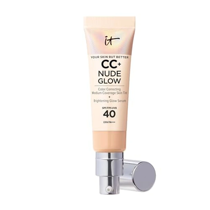 IT Cosmetics, Base de Maquillaje, Tratamiento Antiedad e Hidratante con SPF40, Cobertura Media, Acabado Luminoso, 12 Tonos Disponibles, Light Medium, YSBB CC+ Nude Glow, 32 ml - Imagen 1