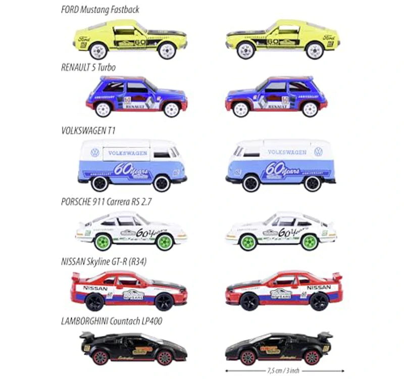 Majorette - Coche a Escala 60 Aniversario edición 'Deluxe'- Recibirá 1 de 6 Modelos de Coches de Juguete (al Azar), con Logotipo de la Marca y Caja metálica coleccionista, 7,5cm (212054102) - Imagen 3
