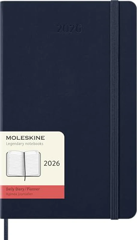 Moleskine Agenda Diaria, Agenda Diaria 2026 12 Meses, Con Tapa Dura y Cierre Elástico, Formato Grande 13x21, Color Azul - Imagen 1