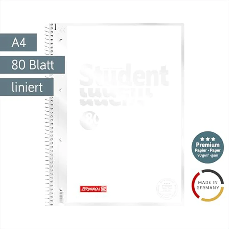 BRUNNEN Libreta Premium Student White | A4, líneas 27, 80 hojas, color blanco - Imagen 2