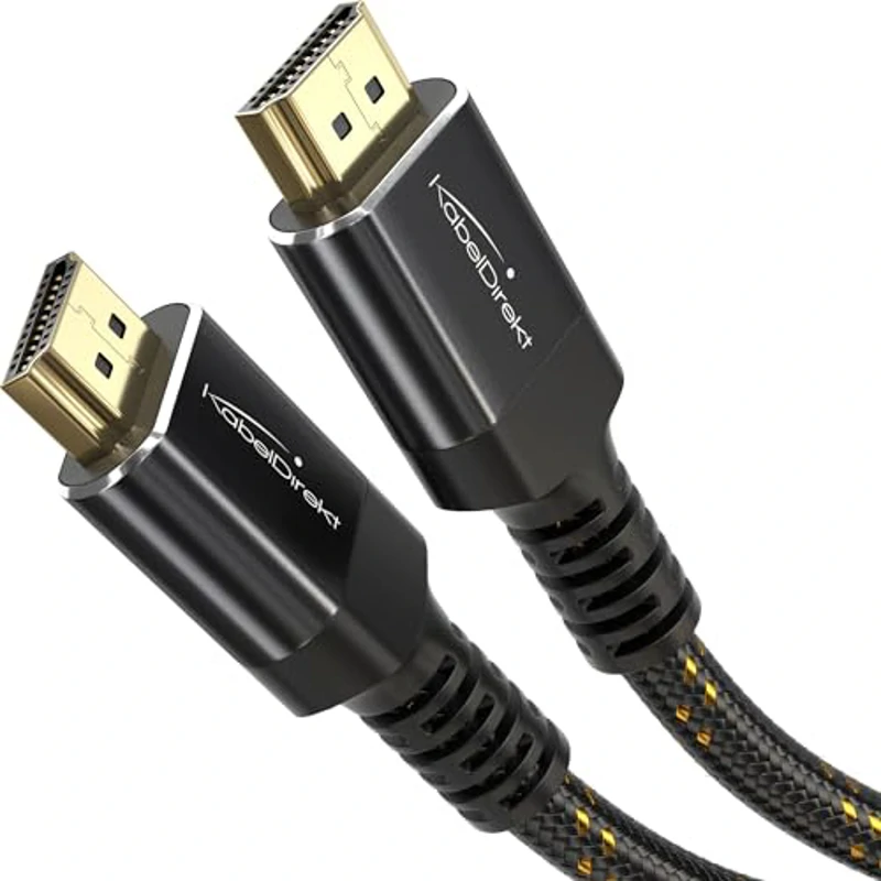 KabelDirekt – Cable HDMI 2.1 8K/4K – 2m – Conectores Metálicos Antichoque y Diseño Trenzado (8K@60Hz, Ultra Alta Velocidad/48G, Última Generación, Ideal para PS5/XBO, Monitor/TV/Proyector, Negro) - Imagen 1