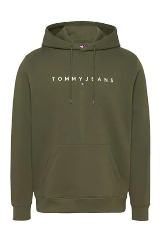 Tommy Jeans Sudadera Hombre Linear Logo con Capucha, Verde (Fatigue Green), S - Imagen 1