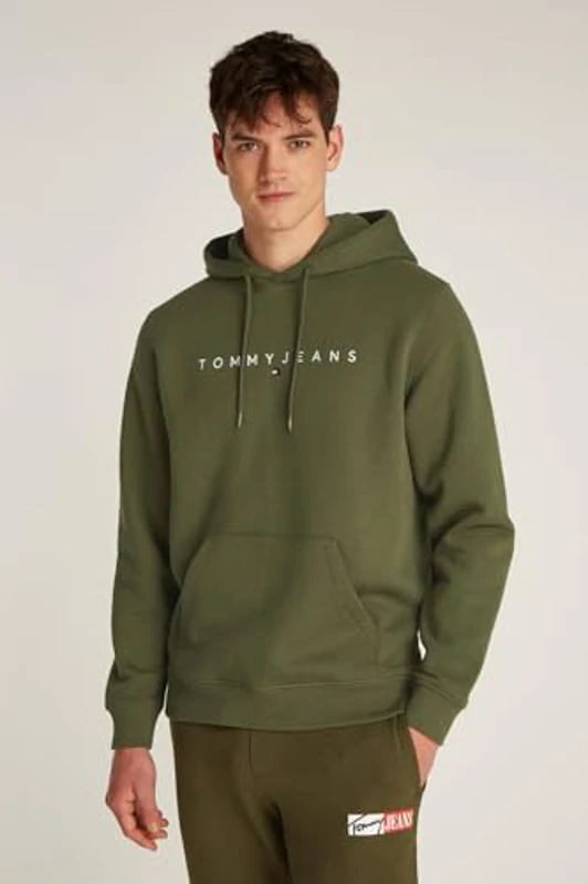 Tommy Jeans Sudadera Hombre Linear Logo con Capucha, Verde (Fatigue Green), S - Imagen 2