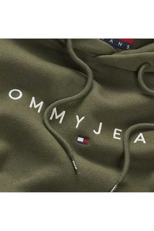 Tommy Jeans Sudadera Hombre Linear Logo con Capucha, Verde (Fatigue Green), S - Imagen 3