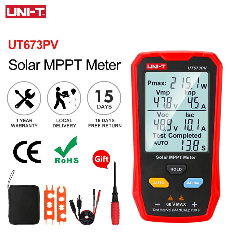 Medidor MPPT Solar UNI-T UT673PV, módulo fotovoltaico de 5 ~ 800W, medidor de potencia máxima, voltaje de cortocircuito abierto, prueba de Panel fotovoltaico de corriente - Imagen 1