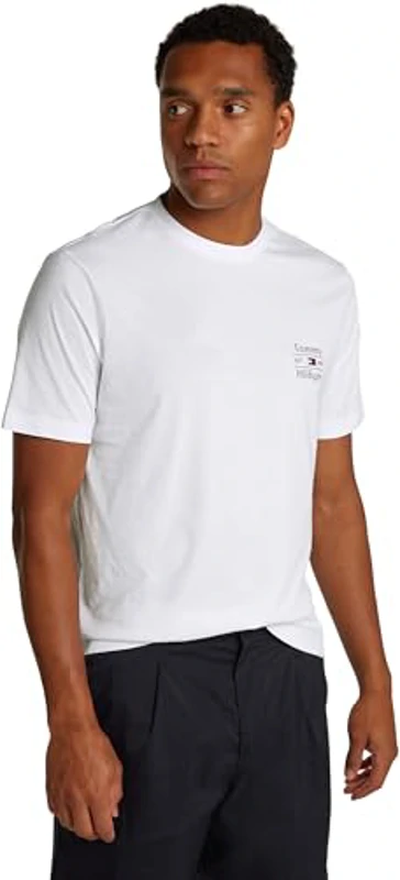 Tommy Hilfiger Camiseta de Manga Corta Hombre Stack tee con Cuello Redondo, Blanco (White), M - Imagen 1