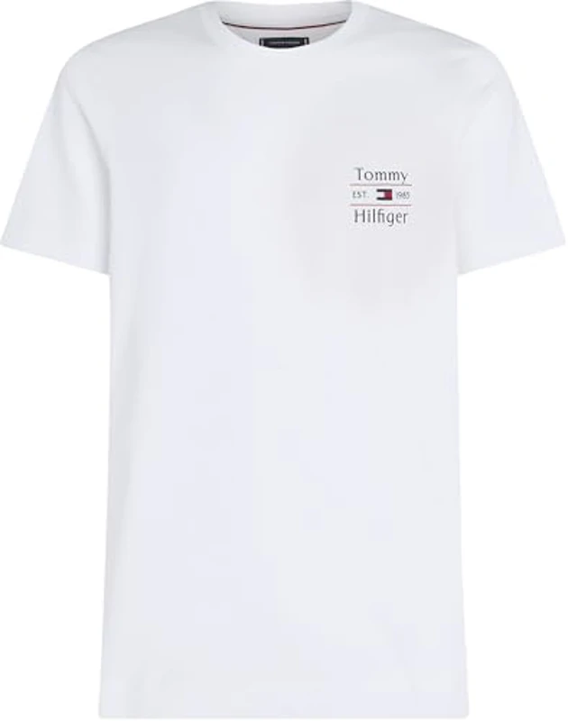 Tommy Hilfiger Camiseta de Manga Corta Hombre Stack tee con Cuello Redondo, Blanco (White), M - Imagen 3