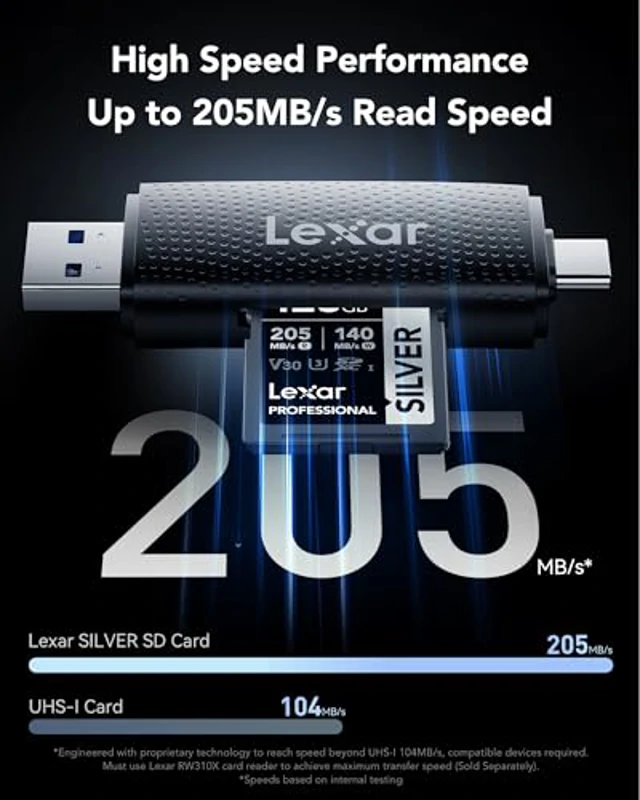 Lexar Tarjeta SD 128 GB Silver, hasta 205 MB/s de Lectura, Tarjeta de Memoria SDXC UHS-I, Clase 10, U3, V30, SD Card para Fotógrafos Profesionales, Videógrafos y Entusiastas - Imagen 2