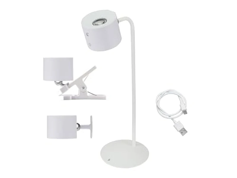 BEPER P201UTP303 Luminì lámpara con 3 funciones, Lámpara de sobremesa, lámpara con clip y accesorio de pared incluidos, Lámpara recargable con cable USB incluido, Interruptor táctil encendido, Blanco - Imagen 1