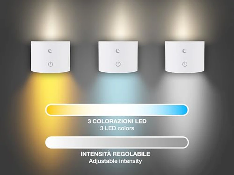 BEPER P201UTP303 Luminì lámpara con 3 funciones, Lámpara de sobremesa, lámpara con clip y accesorio de pared incluidos, Lámpara recargable con cable USB incluido, Interruptor táctil encendido, Blanco - Imagen 3