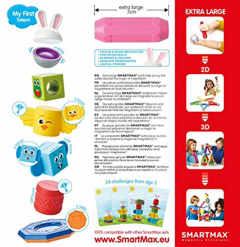 SMARTMAX - My First Totem, Magnetic Discovery Play Set with 24 Challenges, 7 pieces, 1 1/5 - 5 Years - Imagen 2