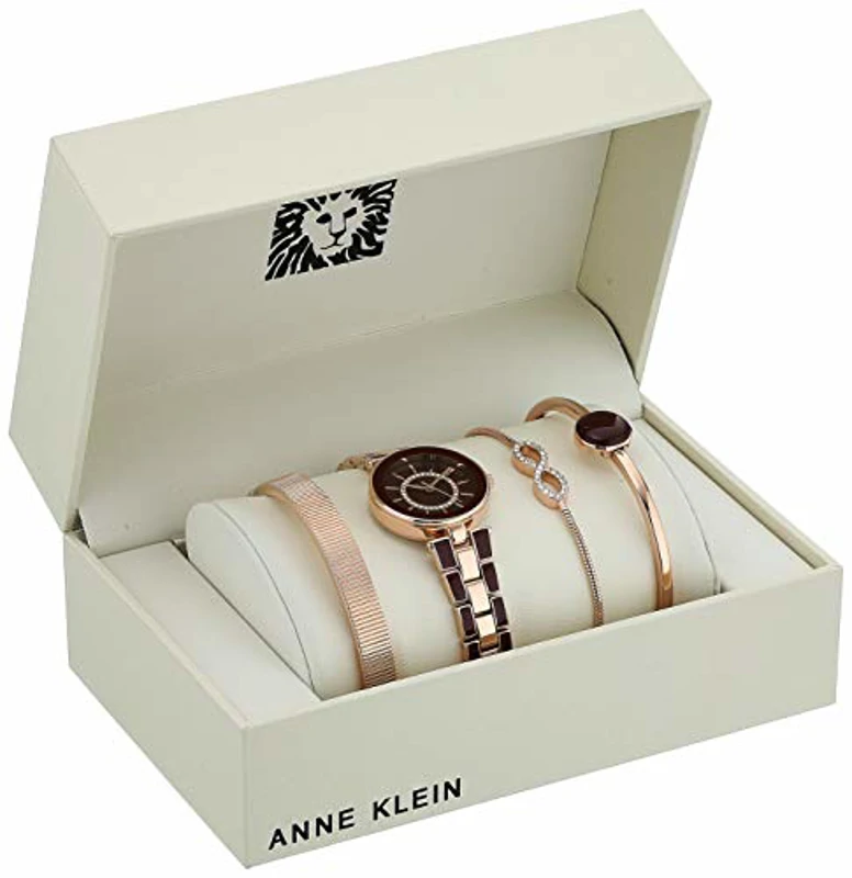 Anne Klein AK/3286 Set de Reloj de Pulsera con Adornos de Cristales con Juego de Pulseras, Burdeos/Oro Rosa - Imagen 2