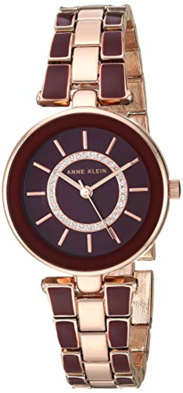Anne Klein AK/3286 Set de Reloj de Pulsera con Adornos de Cristales con Juego de Pulseras, Burdeos/Oro Rosa - Imagen 3