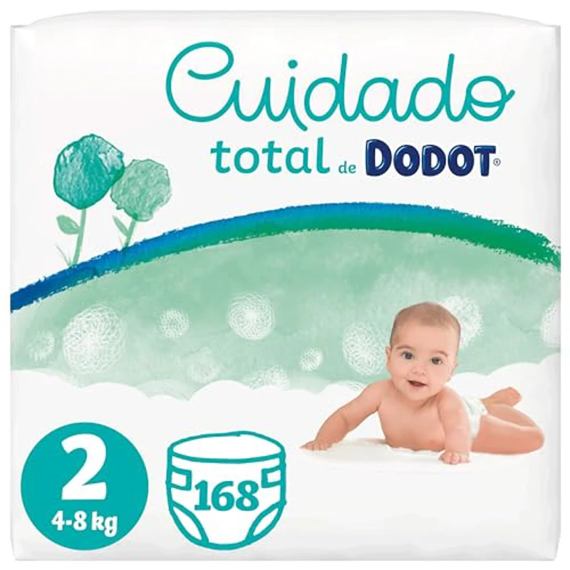 Dodot Pañales Bebé Cuidado Total Talla 2 (4-8 kg), 168 Pañales, Suave Protección de la Piel con Ingredientes de Origen Vegetal - Imagen 1
