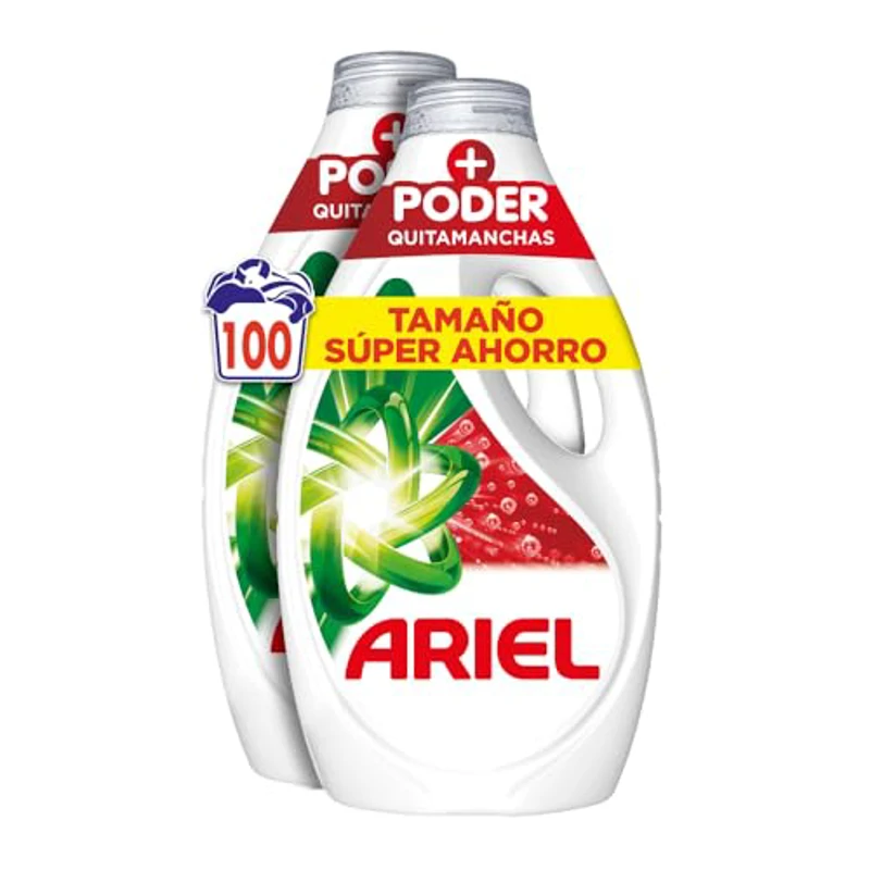 Ariel Detergente Lavadora Liquido, 100 Lavados, Jabon Extra Poder Quitamanchas, Limpieza Profunda - Imagen 1
