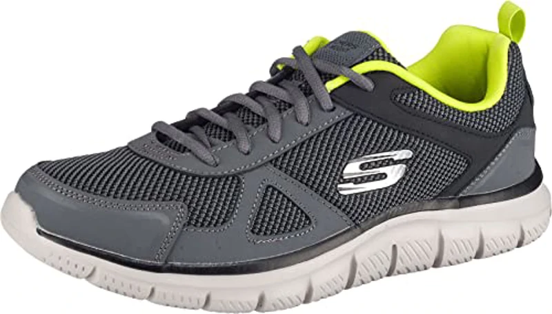 Skechers Track Bucolo, Zapatillas de Running Hombre, Charcoal & Black Leather/Mesh/Lime Trim, 45 EU - Imagen 1