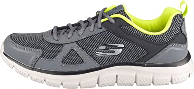 Skechers Track Bucolo, Zapatillas de Running Hombre, Charcoal & Black Leather/Mesh/Lime Trim, 45 EU - Imagen 2