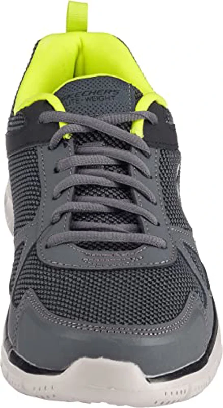 Skechers Track Bucolo, Zapatillas de Running Hombre, Charcoal & Black Leather/Mesh/Lime Trim, 45 EU - Imagen 3