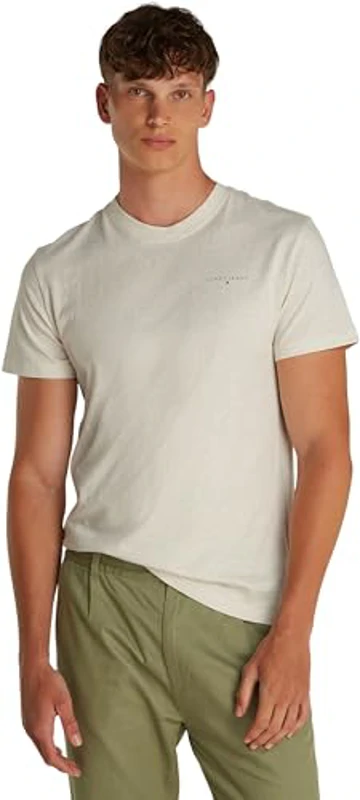 Tommy Jeans TJM Slim Linear Chest tee Ext, Camiseta de Manga Corta Hombre, Beige (Oat Marl Htr), XS - Imagen 1