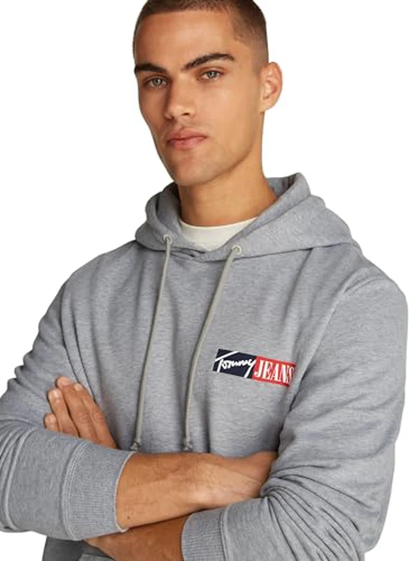 Tommy Jeans Sudadera Hombre Entry Graphic con Capucha, Gris (Grey Htr), 5XL - Imagen 3