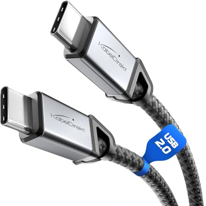 KabelDirekt – Cable USB-C para Carga Rápida, Conectores Metálicos + Trenzado de Nylon, USB 2.0 – 2m (Carga de Teléfonos/Portátiles con 60W, Ideal como Cable de Carga/Datos, Negro) - Imagen 1