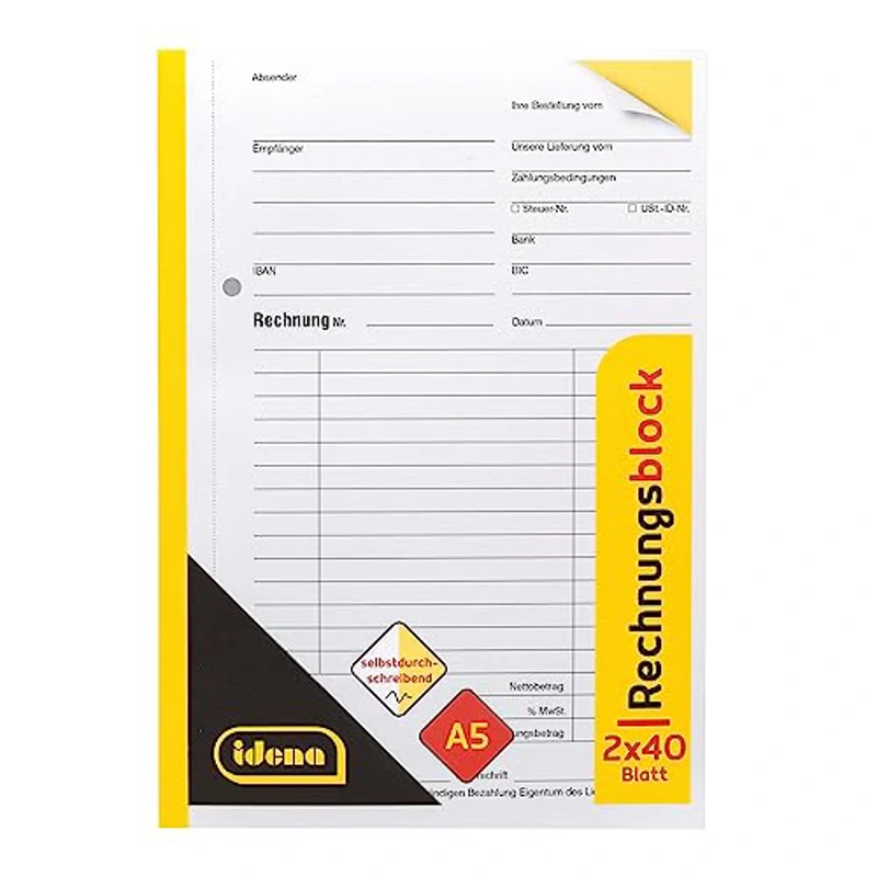 Idena 10848 - Bloc de facturas DIN A5, autocopiable, 2 x 40 Hojas, para pequeñas Empresas - Imagen 1